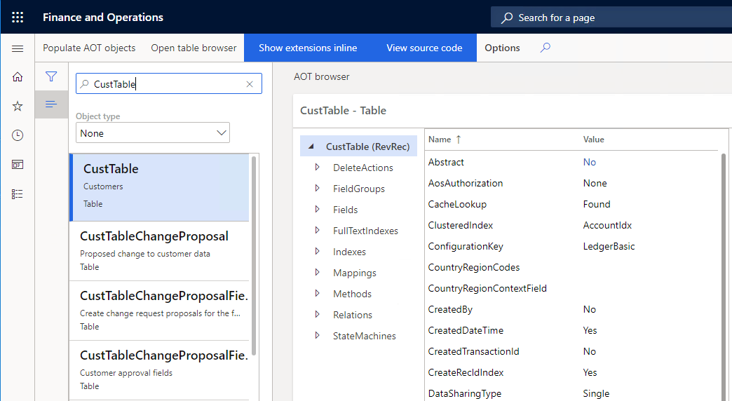 AOT Node Search CustTable